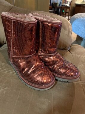 UGG Rose Gold Sequin Classic Short Boots